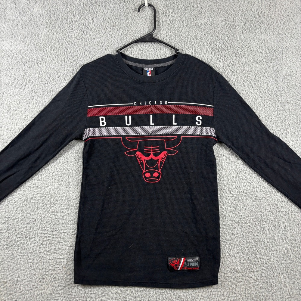 Chicago Bulls Mens Small Black Waffle Knit Thermal‎ Long Sleeve NBA Shirt UNK